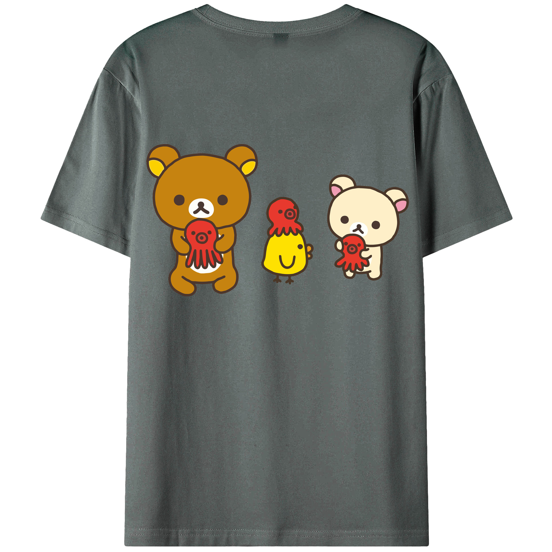 （画像用） リラックマ リラックマ キイロイトリ Rilakkuma Korilakkuma Kiiroitori 綿100％ メンズ半袖Tシャツ（バックプリント） 通気性